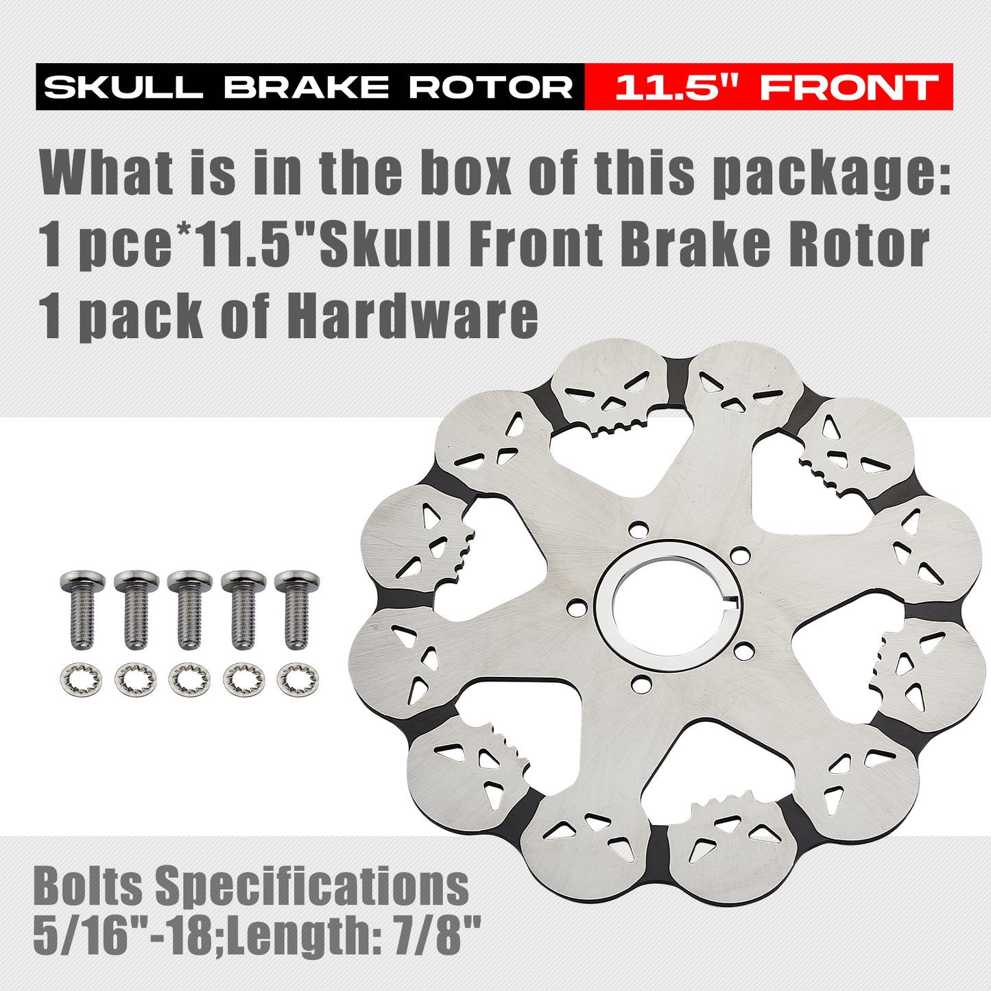 11.5'' Skull Brake Rotor for Harley Davidson,Sportsters ,Touring 2000–2007,Dyna 1992-2017,Early Super Glide 1984–1991,Softail 1984-2020 No-Polished