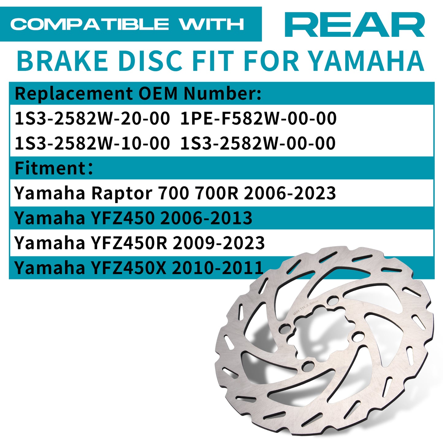 200 ATV Brake Rotor Rear Disc with Bolts for Yamaha Raptor 700 700R YFM700R 2006-2023,YFZ450R 2009-2023,YFZ450 2006-2013,YFZ450X 2010-2011