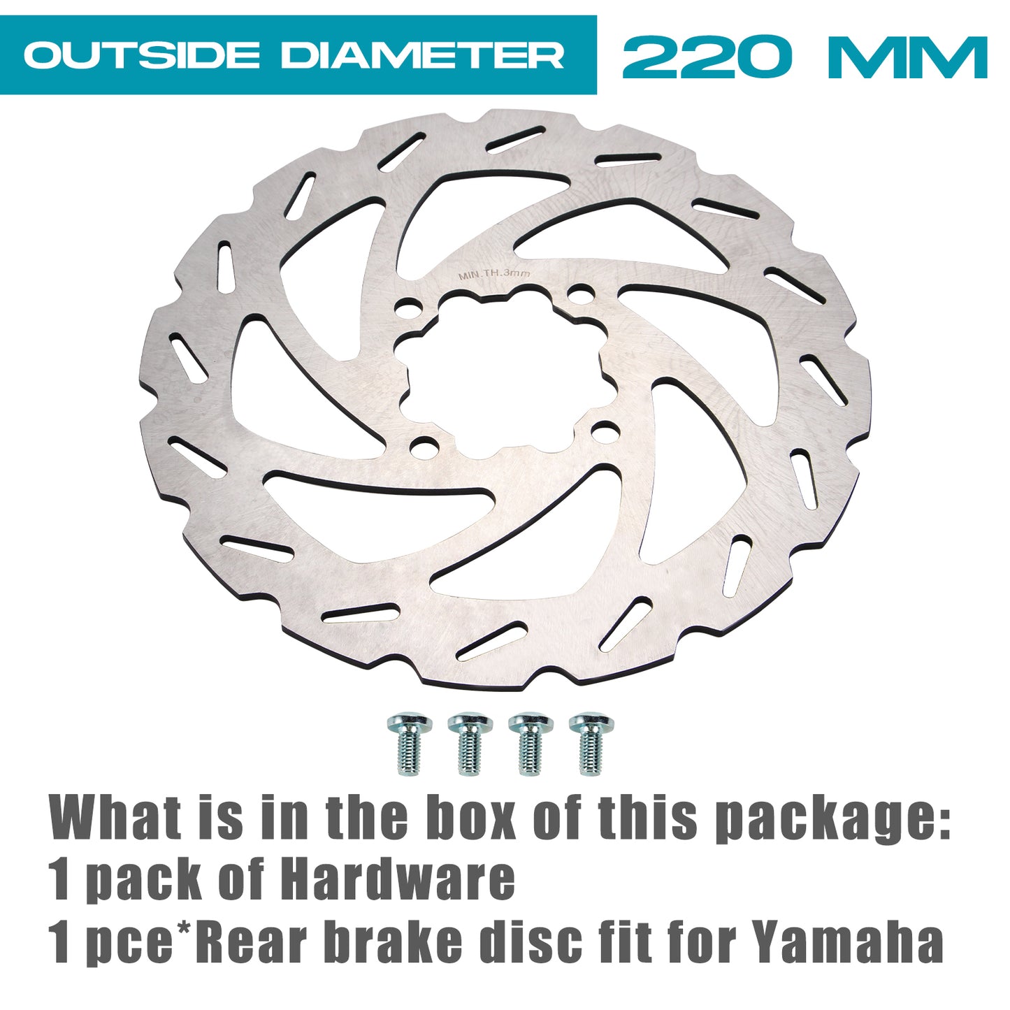 220 ATV Brake Rotor Rear Disc with Bolts for Yamaha Banshee 350 1987-2006,Big Bear 350 4x4 1999,Warrior 350 ,Wolverine 350 ,Raptor 660R ,Blaster 200